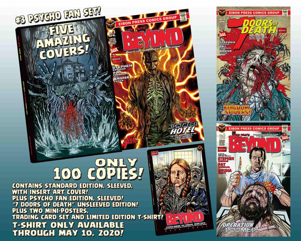 The Beyond Issue #3 Psycho Fan Set! 3 Comics With 2 Variant Covers! Plus A Full Color T-Shirt! 4 Trading Cards, Poster and MORE - LESS THAN 5 Sets Left!!