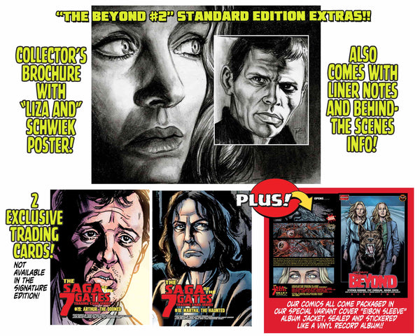 The Beyond Issue #2 Psycho Fan Set! 3 Comics With 2 Variant Covers! Plus GOLD Symbol Of Eibon Enamel Pin in custom velvet bag, 4 trading cards and MUCH MORE - Only 100 Copies!
