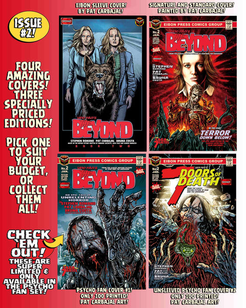 The Beyond Issue #2 Psycho Fan Set! 3 Comics With 2 Variant Covers! Plus GOLD Symbol Of Eibon Enamel Pin in custom velvet bag, 4 trading cards and MUCH MORE - Only 100 Copies!