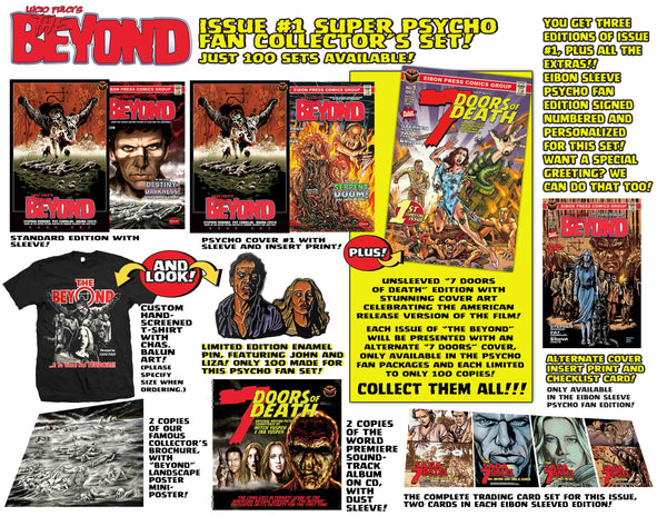 The Beyond Issue #1 Psycho Fan Set! 3 Comics With 2 Variant Covers! 2 Soundtrack CD's, plus a T-Shirt, Enamel Pin and MUCH MORE -  Only 100 Copies!