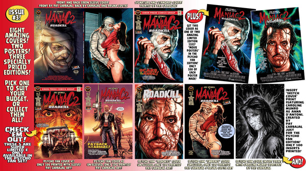 Maniac 2: ROADKILL ISSUE #3 Psycho Fan Set! 6 Books! 2 Posters! Enamel Pin! Magnet and TONS MORE!