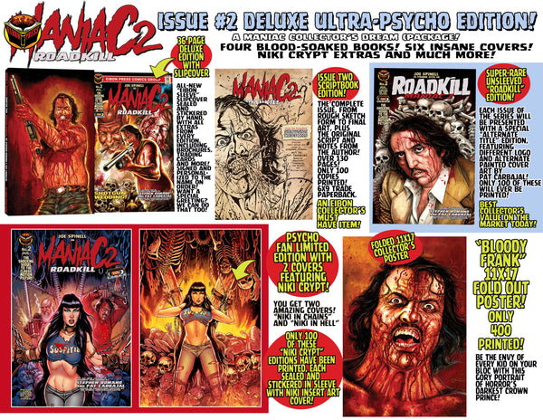 Maniac 2: ROADKILL ISSUE #2 Psycho Fan Set! 4 Books! Variant Covers! Script Book! 11 x 17 Poster! Art Print Sets! MORE! Only 100 Sets!