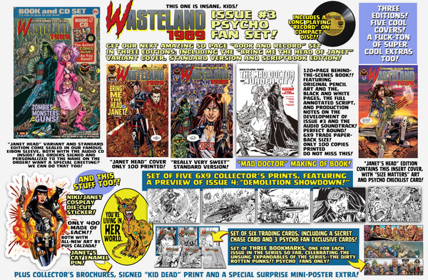 Wasteland 1989 Issue #3 Psycho Edition! 3 Comics including 120 Page Script Book! 2 Soundtrack CD's, Die-Cut Sticker, Enamel Pin, Prints and MUCH MORE - Only 100 Copies!