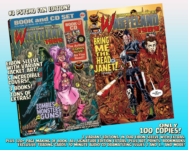 Wasteland 1989 Issue #3 Psycho Edition! 3 Comics including 120 Page Script Book! 2 Soundtrack CD's, Die-Cut Sticker, Enamel Pin, Prints and MUCH MORE - Only 100 Copies!