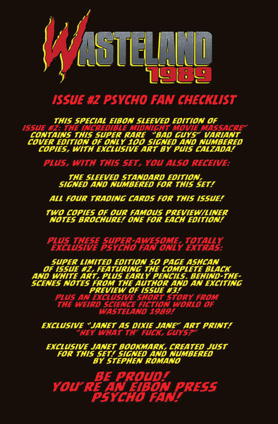 Wasteland 1989 Issue #2 Psycho Edition! 3 Comics including Script Book Ashcan and MUCH MORE - Only 100 Copies!