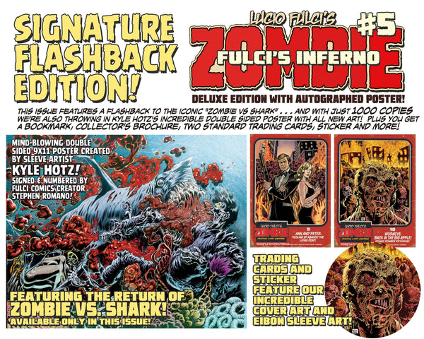 LUCIO FULCI'S ZOMBIE ISSUE #5: Zombie vs Shark Flash Back Poster Edition! - SIGNED